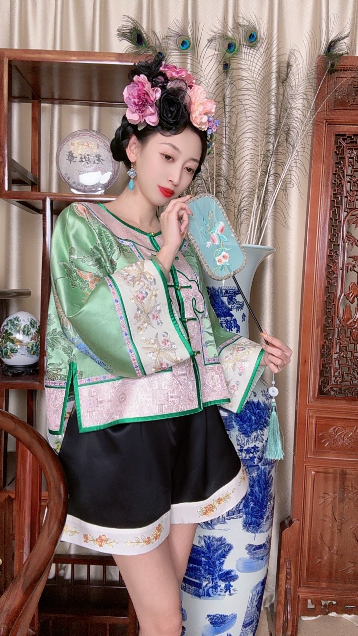 花甜囍柿春款圆领对开短上衣中式No退No换