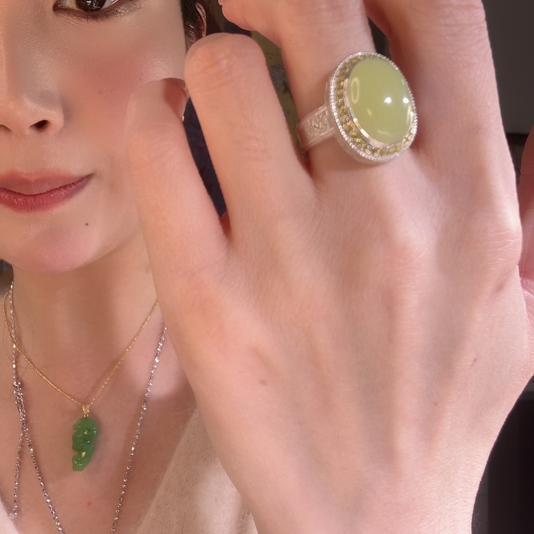 和田玉银S925镶嵌戒指