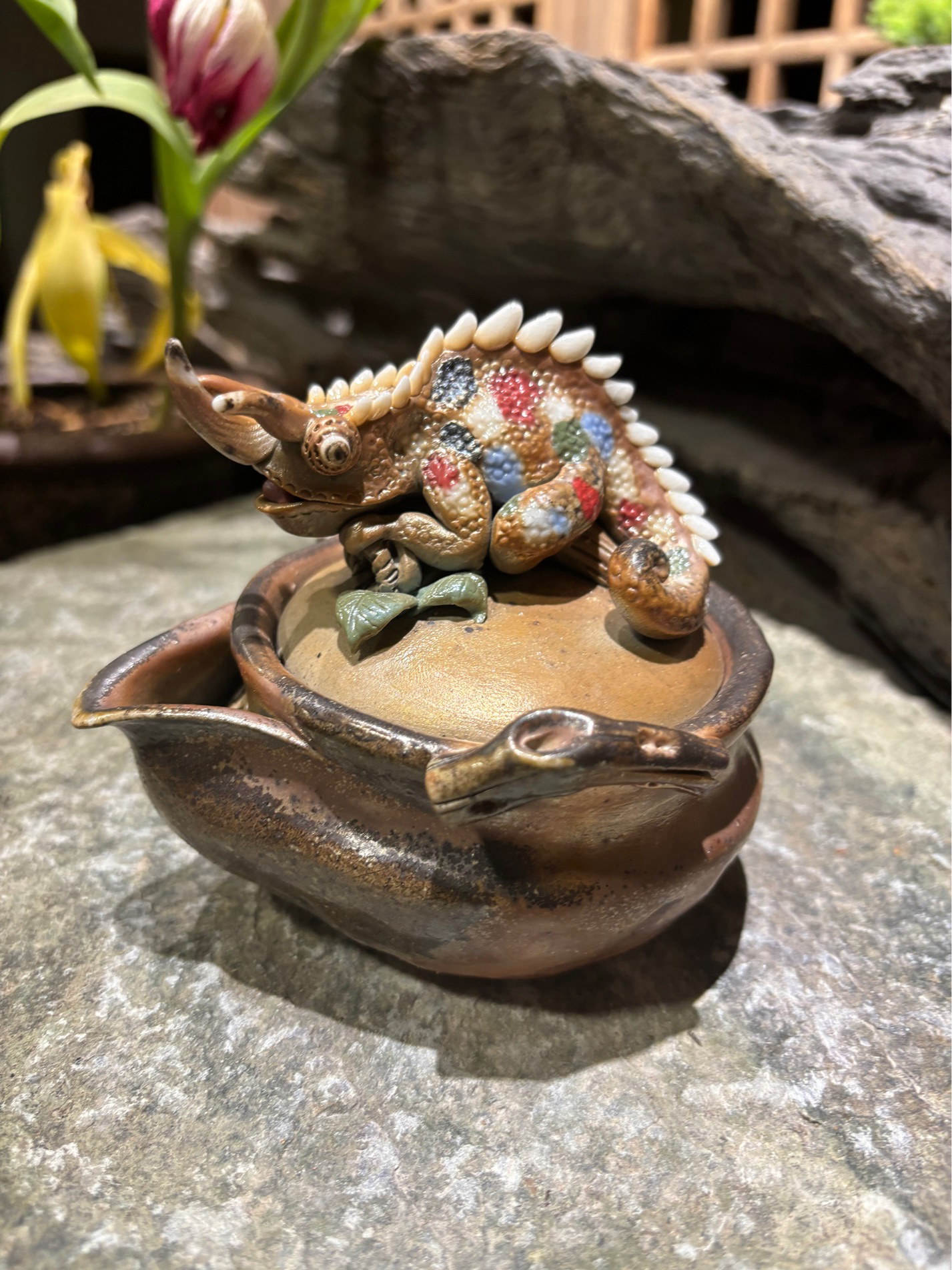 黄秋阳柴烧作品陶泥变色龙宝瓶壶180CC