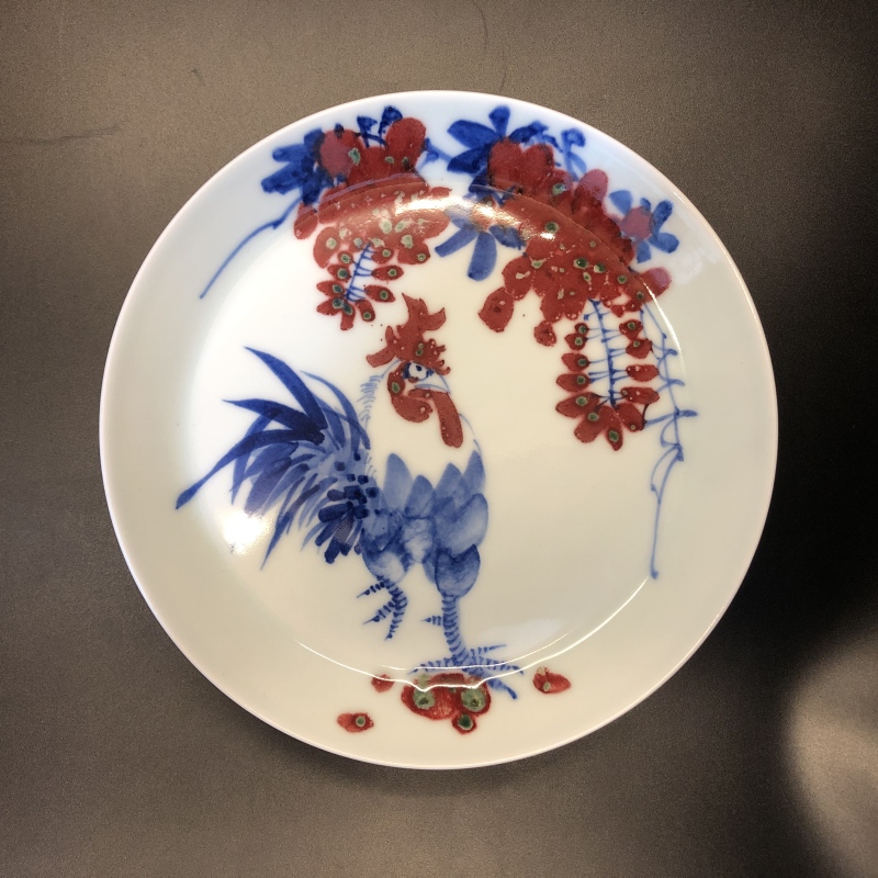 12.22/N400240/00330/东客/青花釉里红公鸡壶承/直径17.5/高3.4