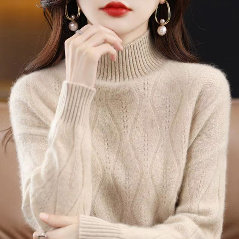 鄂尔多斯市女士羊毛衫加厚秋冬季新款半高领毛衣亲肤长袖打底衫