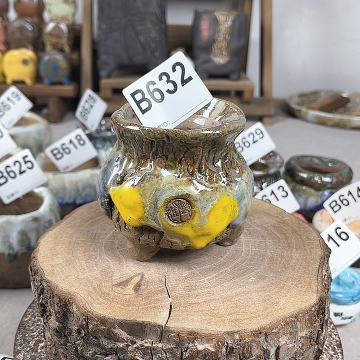 紫砂花盆孤品 不规则油画山石小地雷 外口6