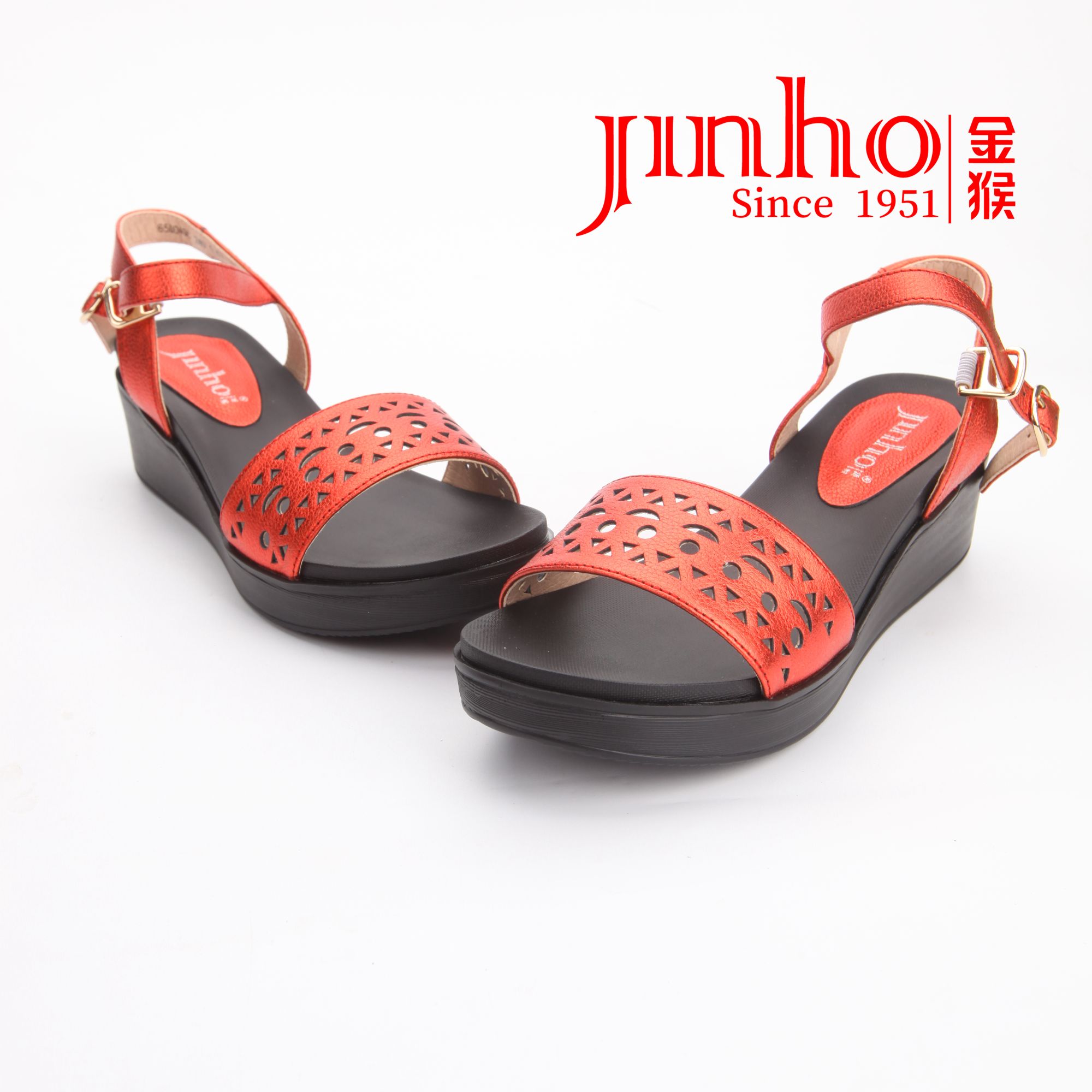 Jinho/金猴【仓壹】露趾凉鞋时装凉鞋红色喜庆款舒适夏季厚底坡跟