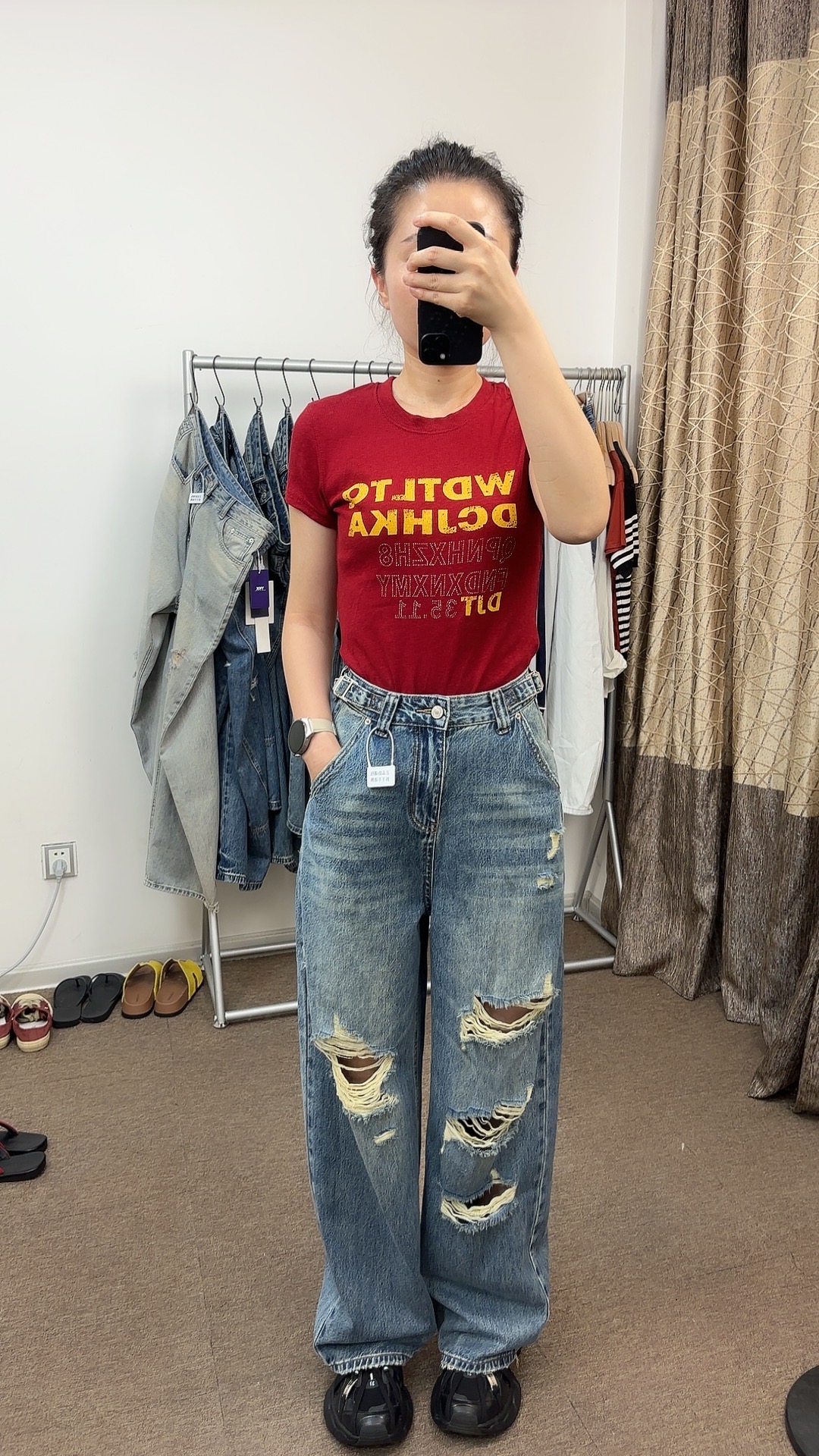 【狗蛋妈】7666夏季直筒破洞牛仔裤（到家不合适48小时内务必退回）