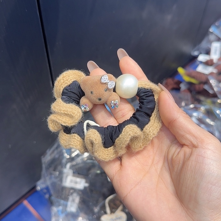 非金属布艺小熊珍珠发圈