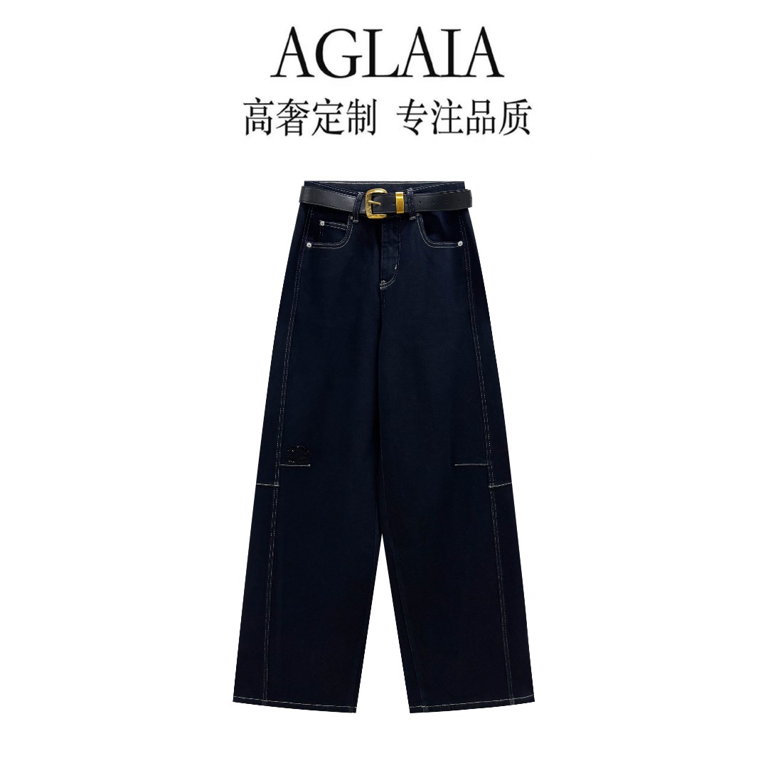 AGLAIA~2025冬季新款加绒高腰宽松阔腿牛仔裤直筒拖地长裤8325