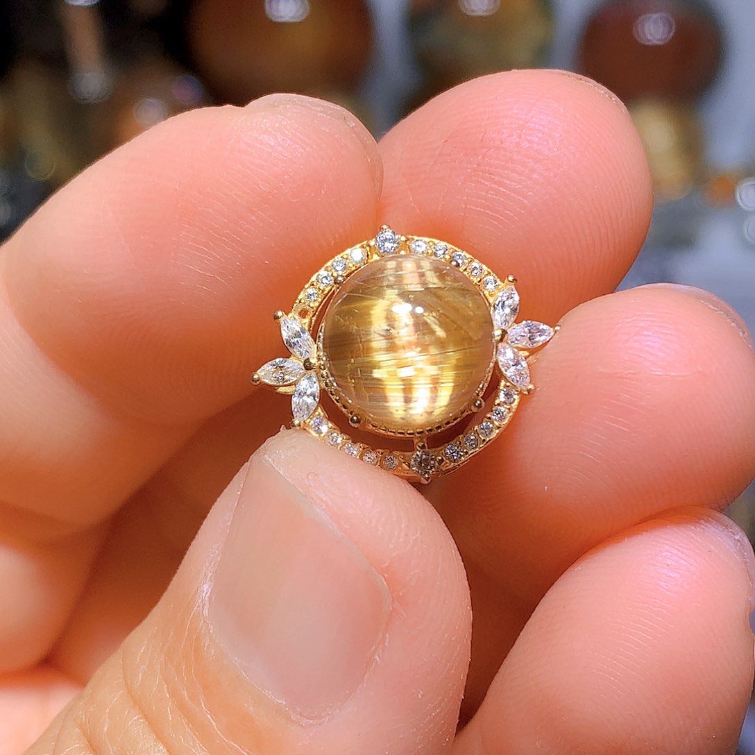 水晶吊坠银S925镀金镶嵌天然水晶