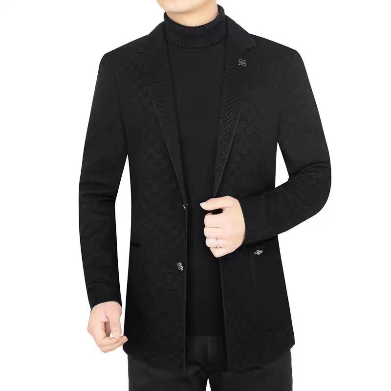 【轻奢高端双面针织西服】商务时尚高档重工艺针织提花西装