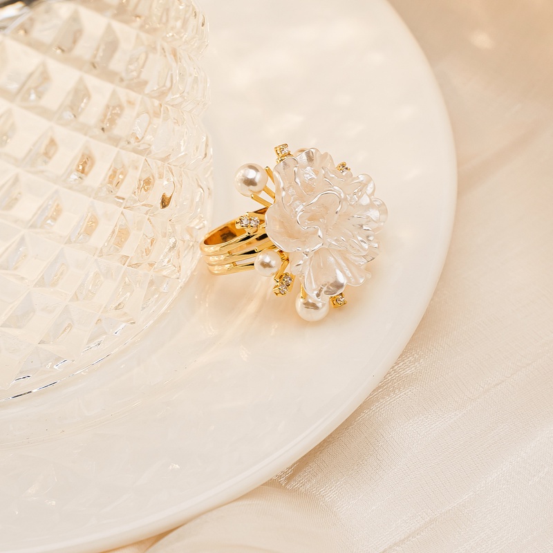 铜合金树脂戒指 J3008【繁花似锦】轻奢时尚奢华花朵开口个性戒指