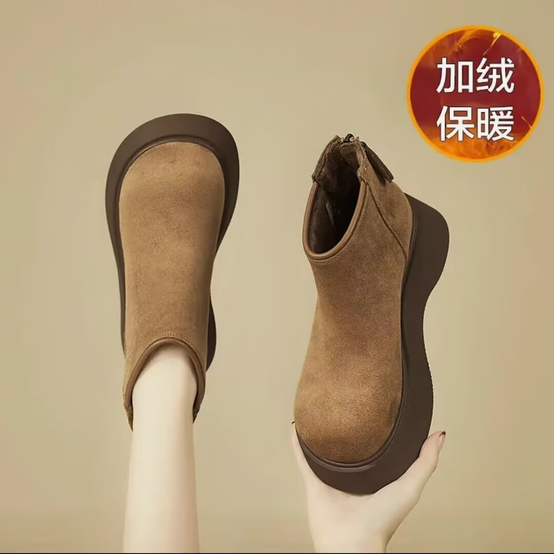 厚底博肯短靴女款2025秋冬复古气质加绒英伦风马丁靴守