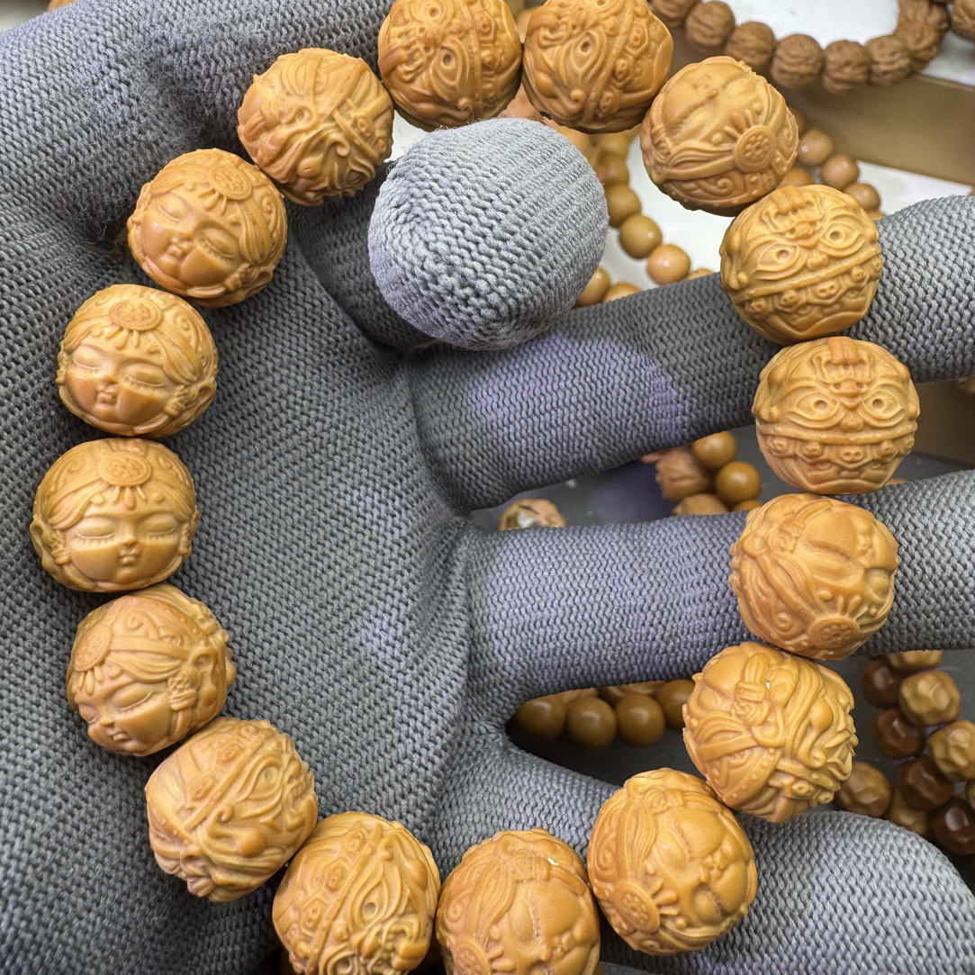扎基拉姆猴头雕刻聚宝盆料手串15-16mm微微瑕体验款