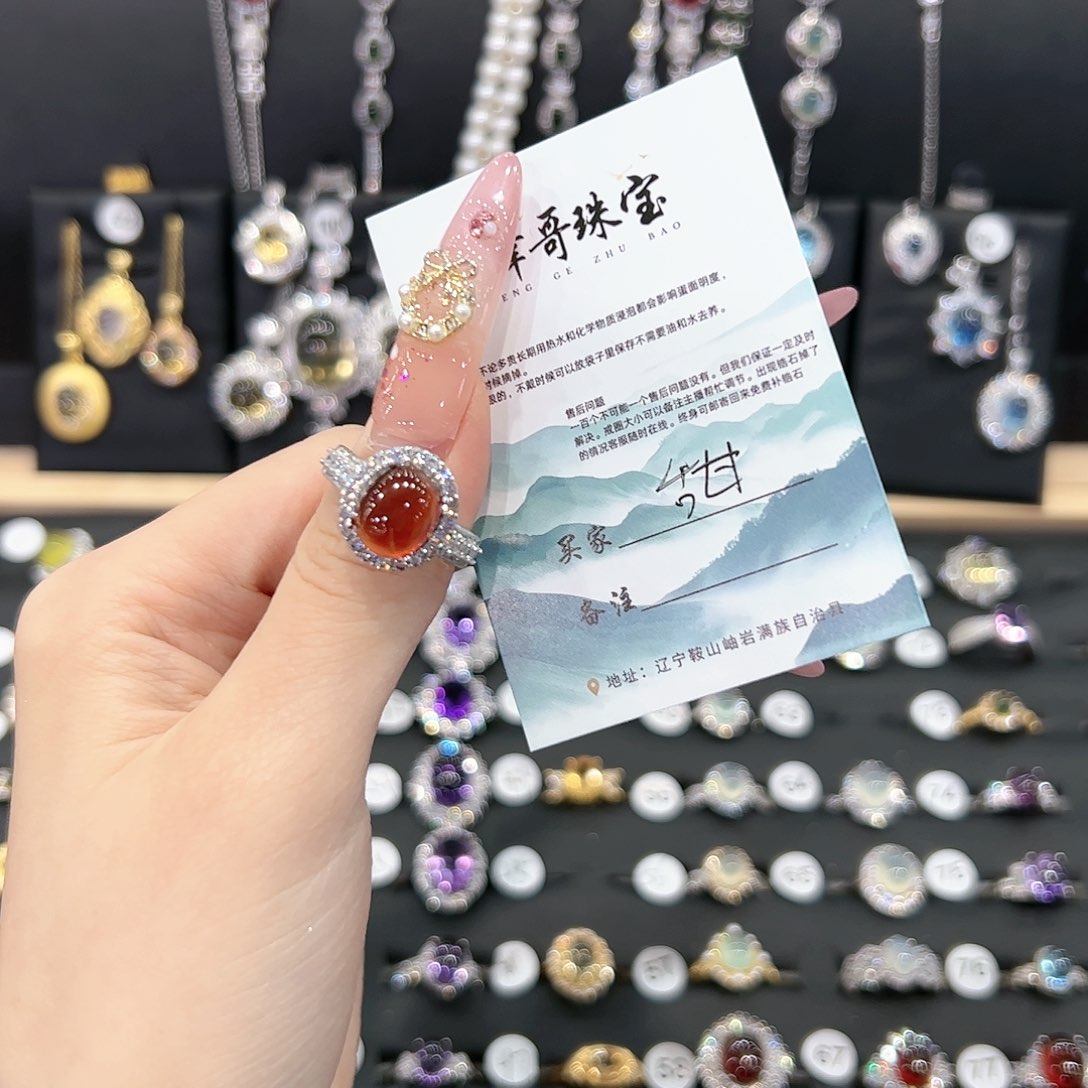 石榴石戒指银S925镶嵌?***呀