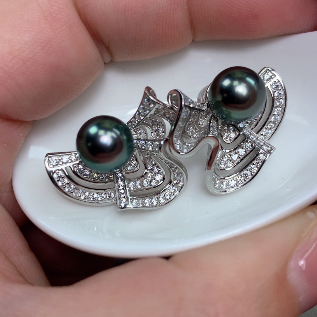 海水珍珠耳饰银S925镶嵌