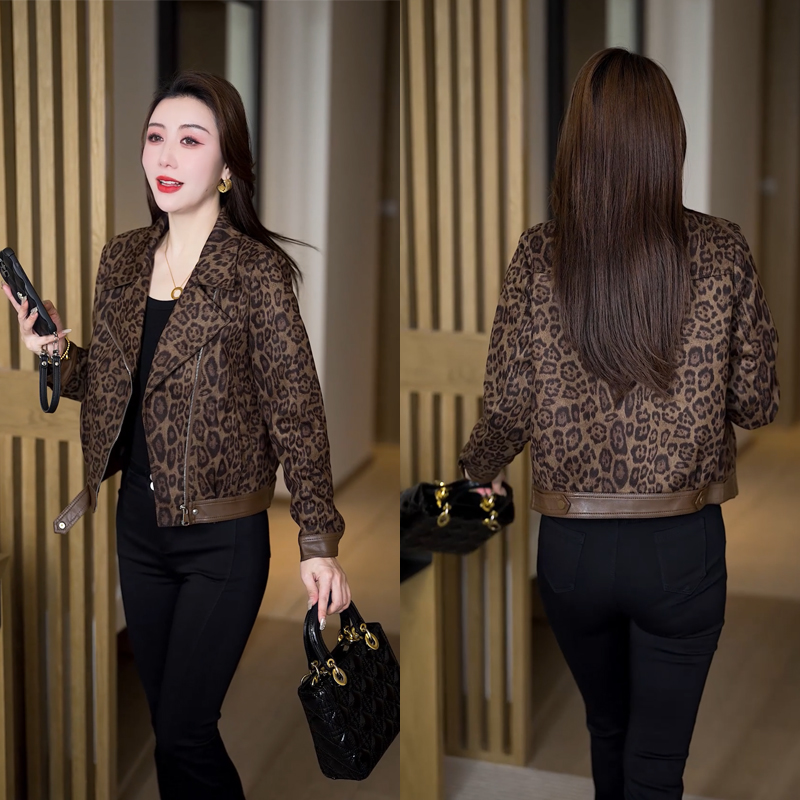 2025春秋新款外套复古小个子豹纹上衣休闲百搭显瘦长袖短外套女