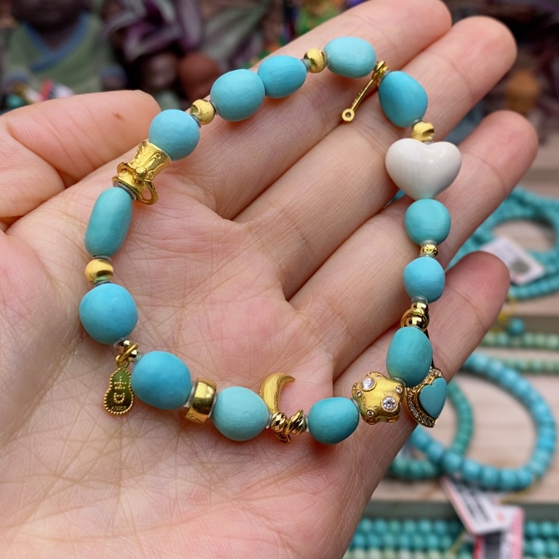 绿松石珠宝奇石18K金镶嵌