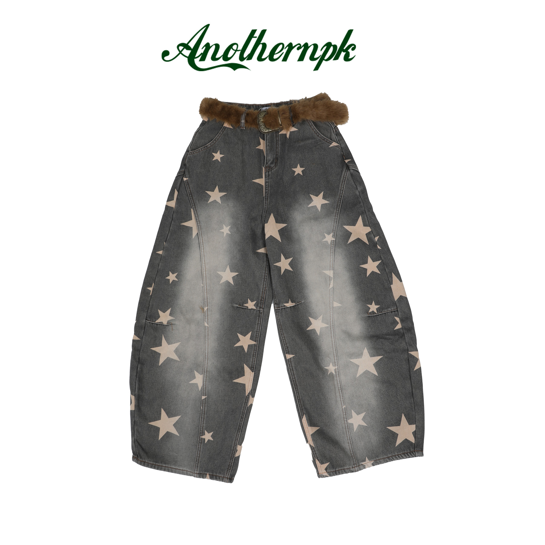 【加绒】做旧阔腿裤秋冬季弯刀牛仔裤百搭设计师A5F09K6048