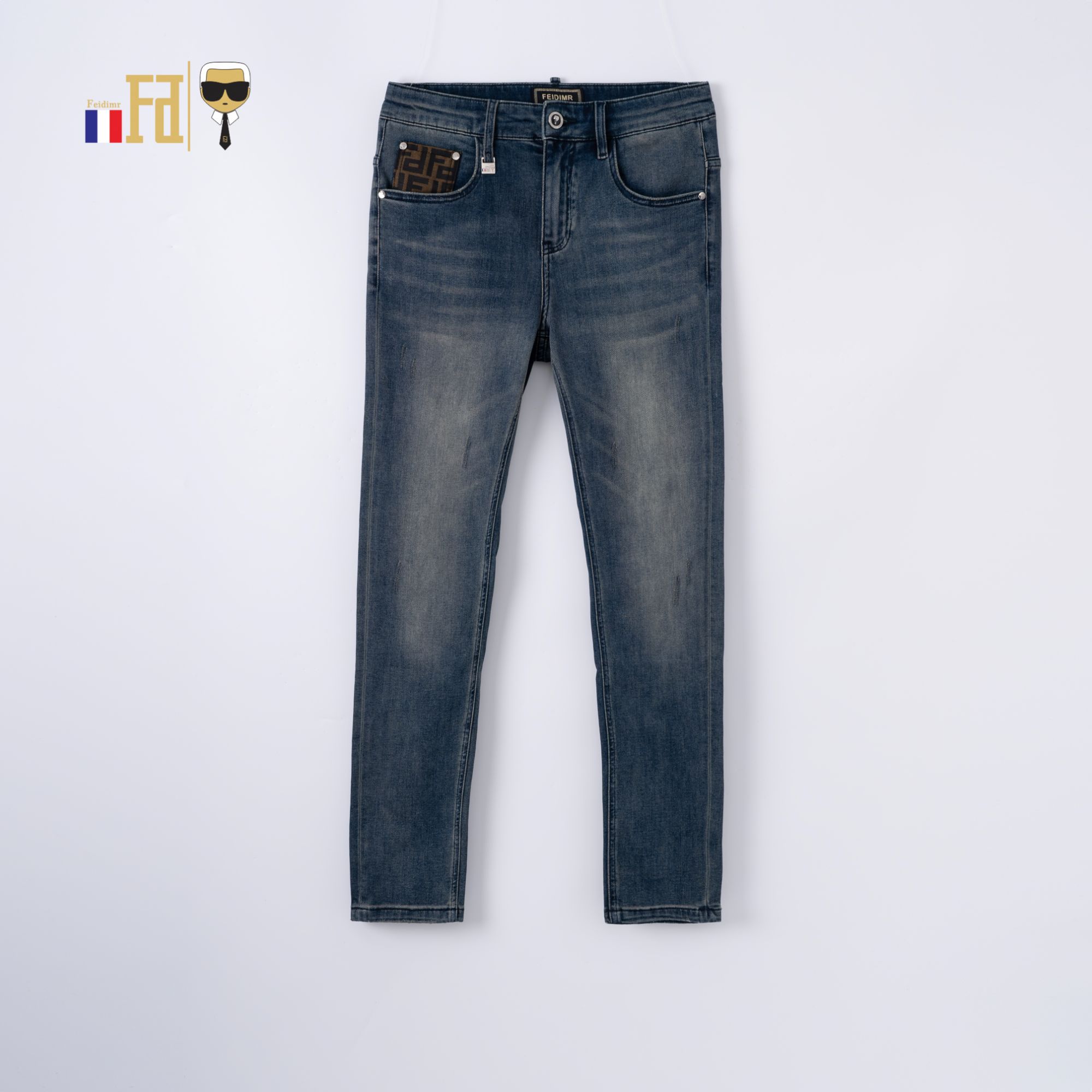 FEIDIMR男装牛仔裤383139宽松时尚百搭夏季蓝色直筒男士