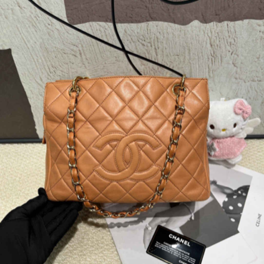 95新 Chanel/香奈儿 焦糖棕色羊皮PTT手提包单肩包