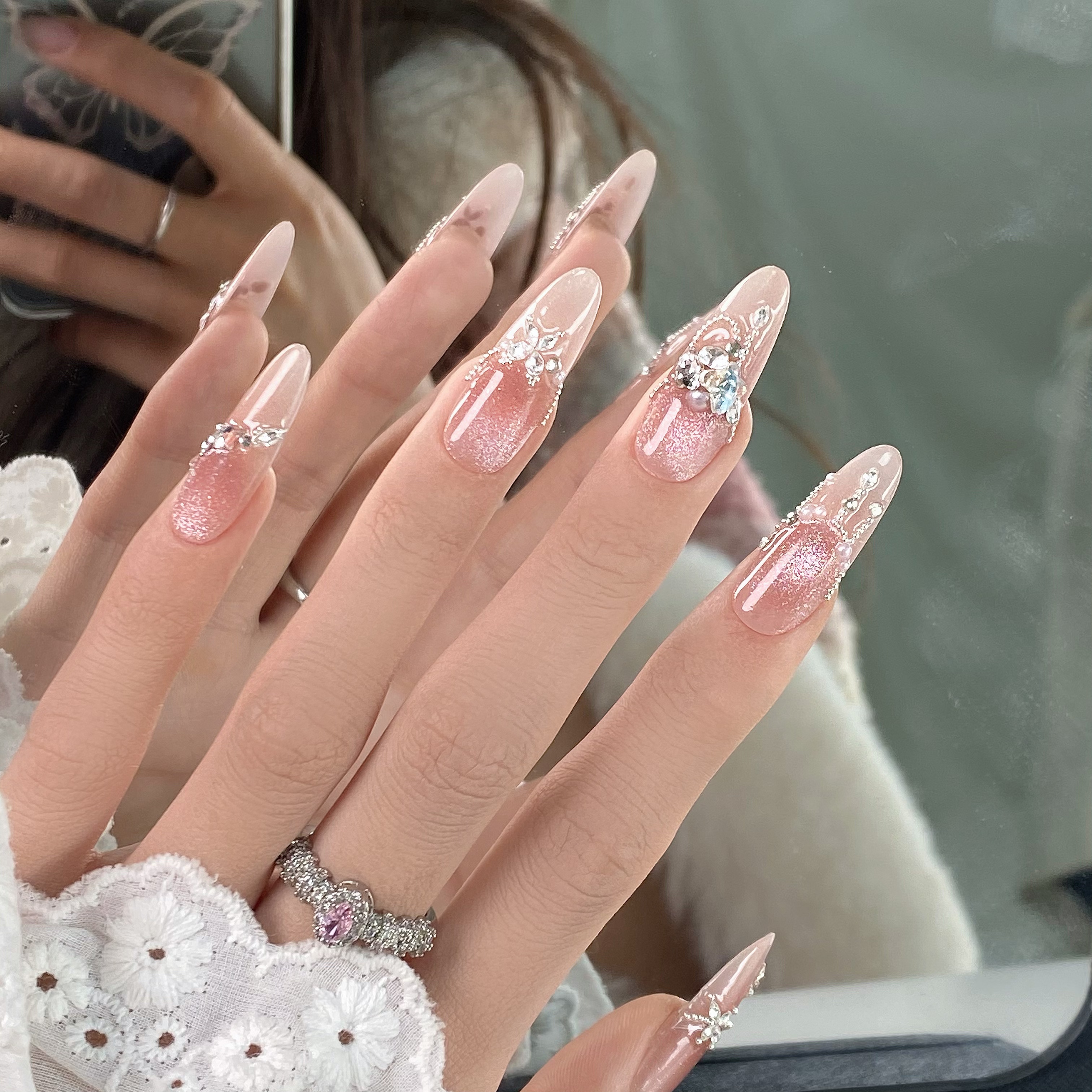 【梦境流连】Y17原创设计春夏季猫眼温柔纯手工穿戴甲凸显气质美甲