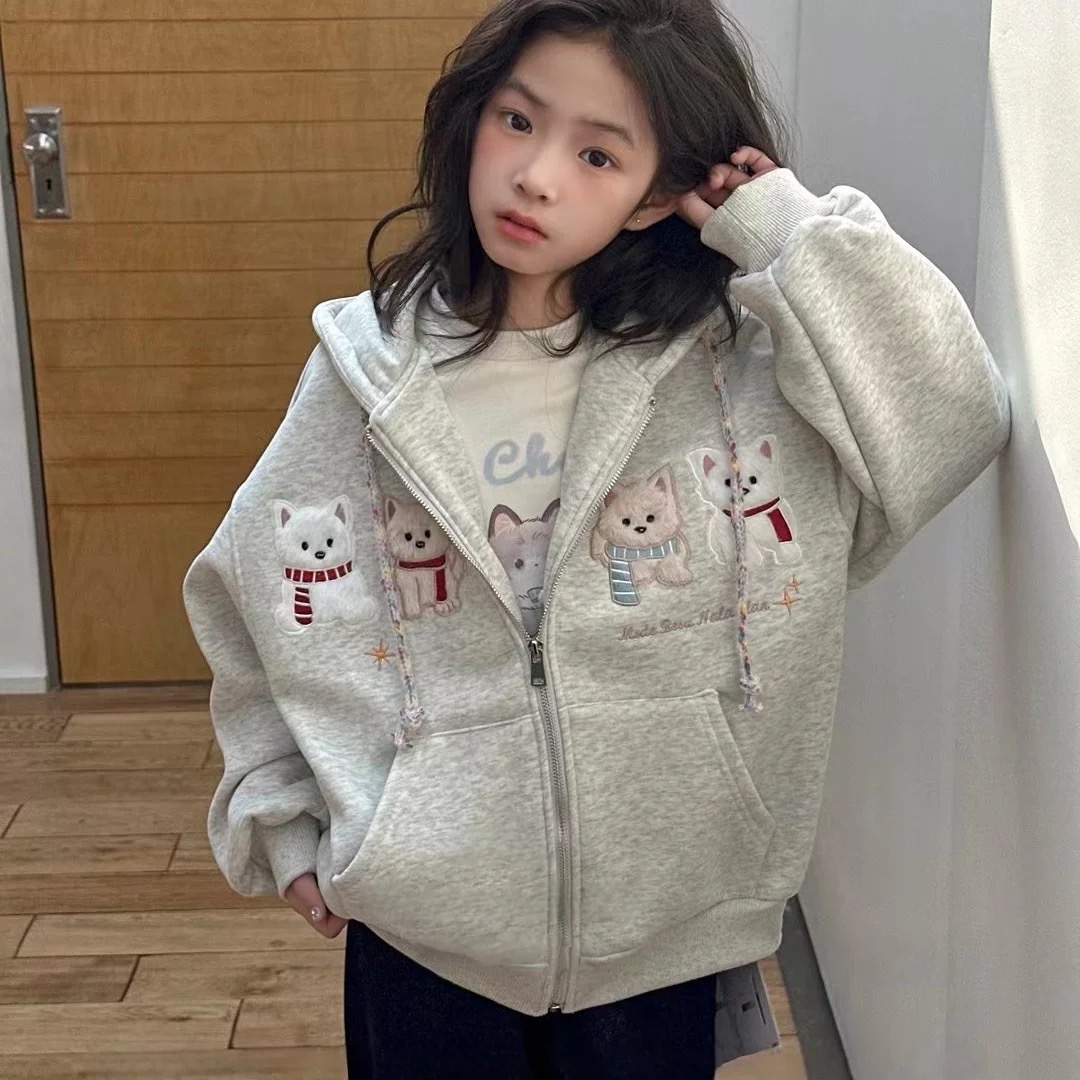 冬款洋气毛绒围巾小狗加绒女童连帽外套  F298 298 S