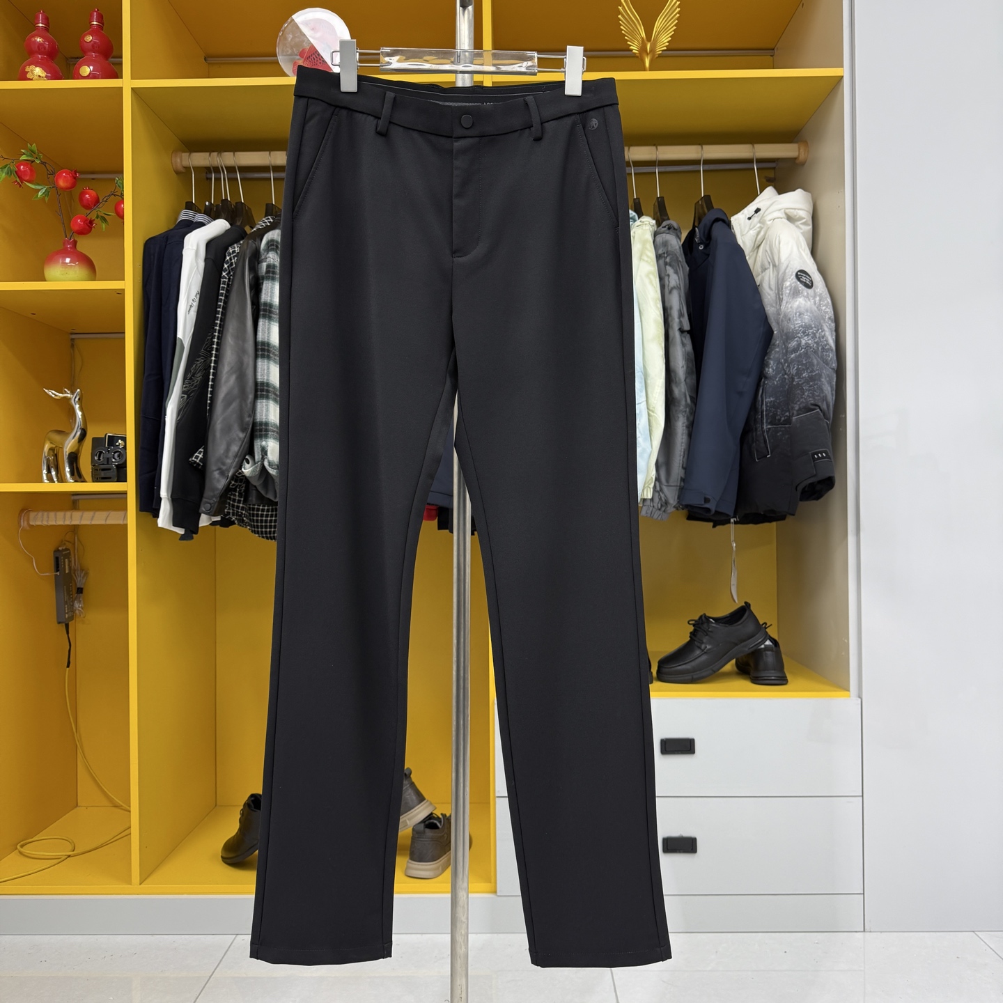 K805男款秋冬六维弹力休闲裤 纯黑高腰直筒 商务风十足 舒适显瘦 