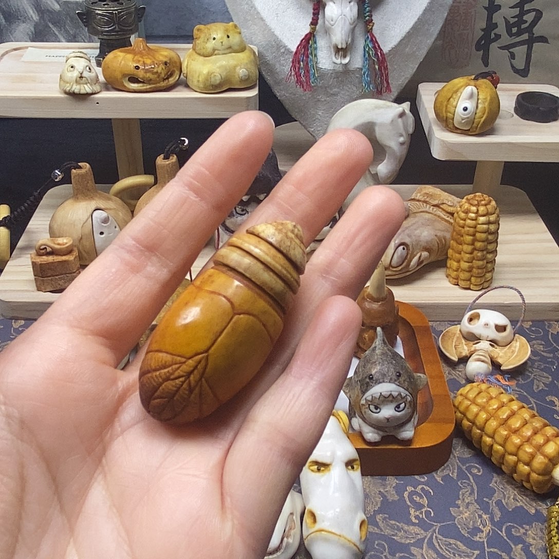 鹿骨手串/手链鹿角根付蚕蛹配饰