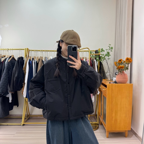 秋冬款显瘦百搭短款夹棉小立领外套