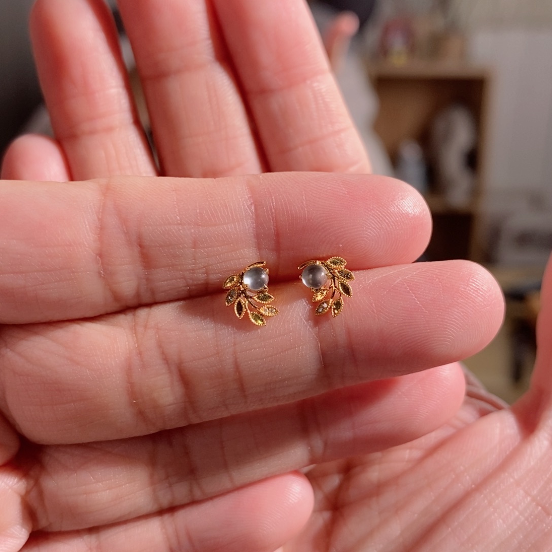 翡翠耳饰18K金镶嵌o**y小叶子