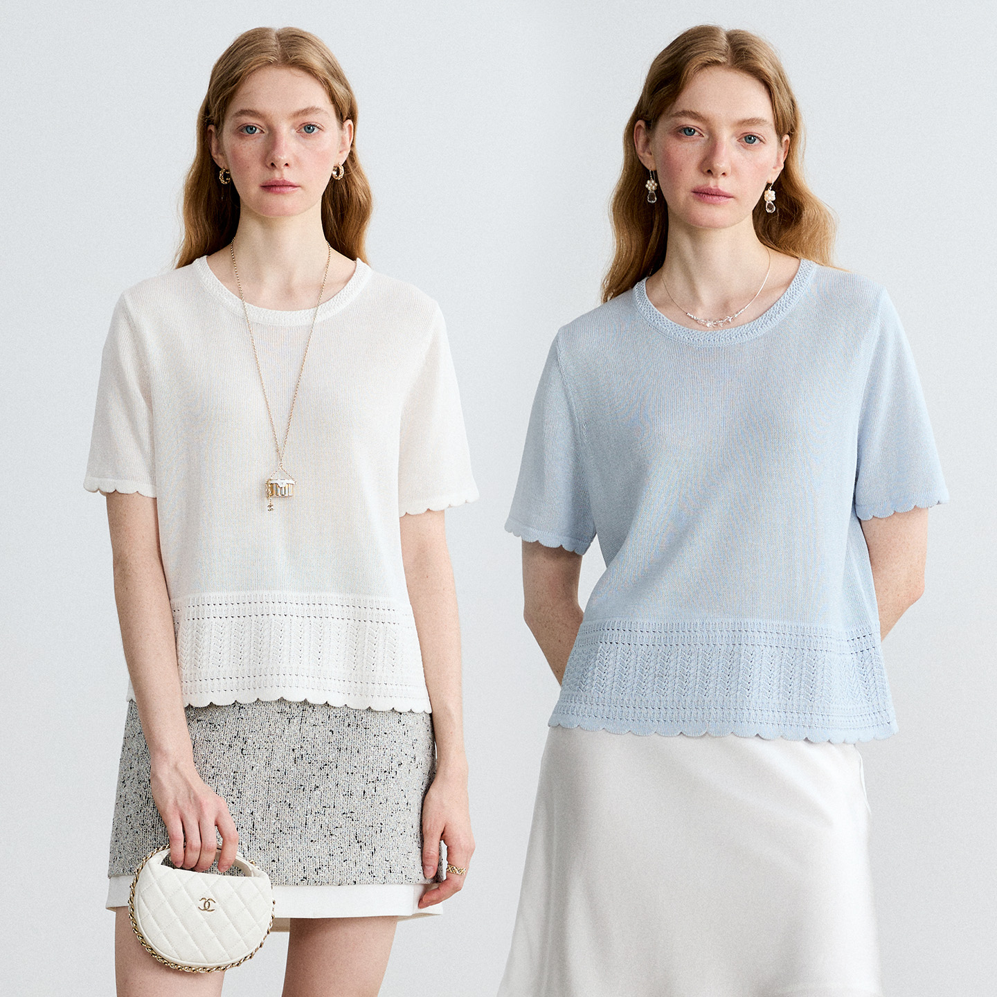 小岛微风【达播】“夏日尼斯”和纸棉纱重工勾花针织衫T恤 M52T0143