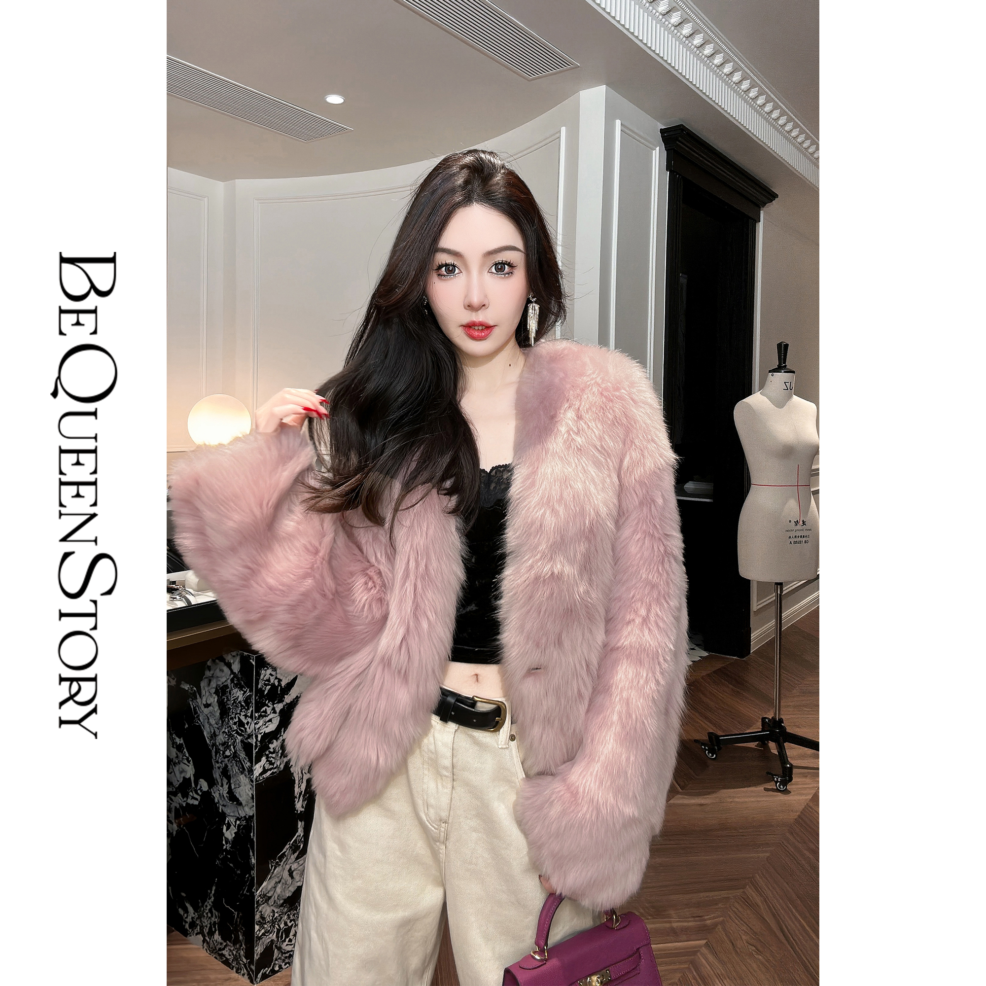 余潇潇【雪后桃山】限量高定托斯卡纳羊直毛保暖毛毛外套冬