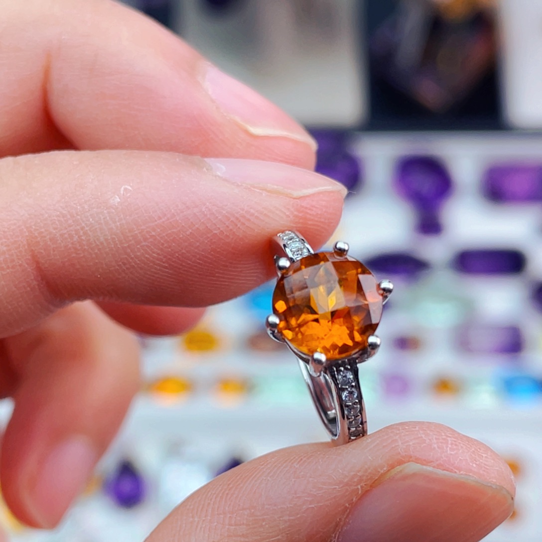水晶高品质天然黄水晶戒指银S925镶嵌