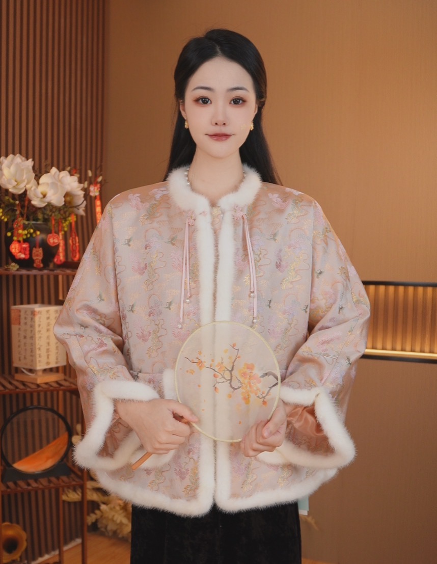 【花枝见喜】新中式国风织金宋绵加厚水貂外套2025D5525-芒果广源仓
