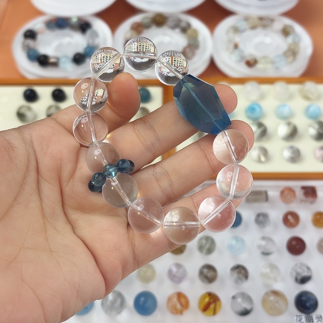 水晶手链未镶嵌白水晶魔鬼蓝水晶手串