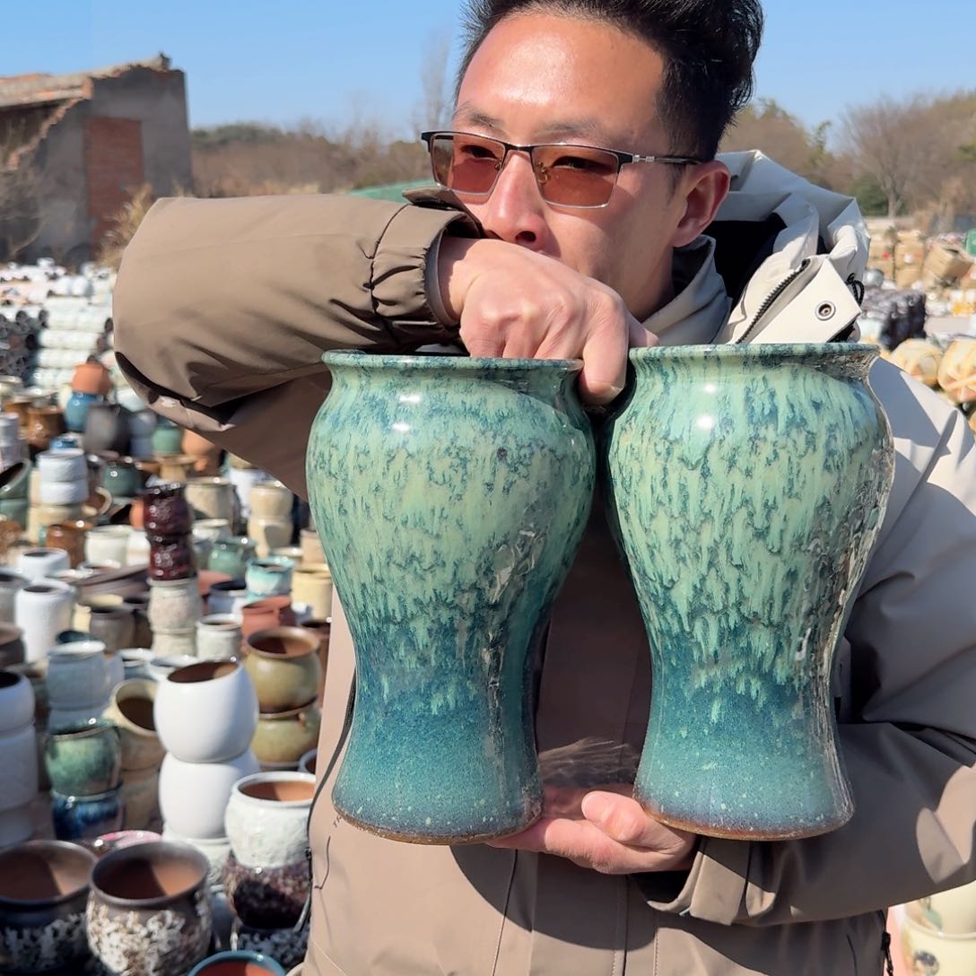 紫砂花盆口15高26（两个美人鱼雪花绿