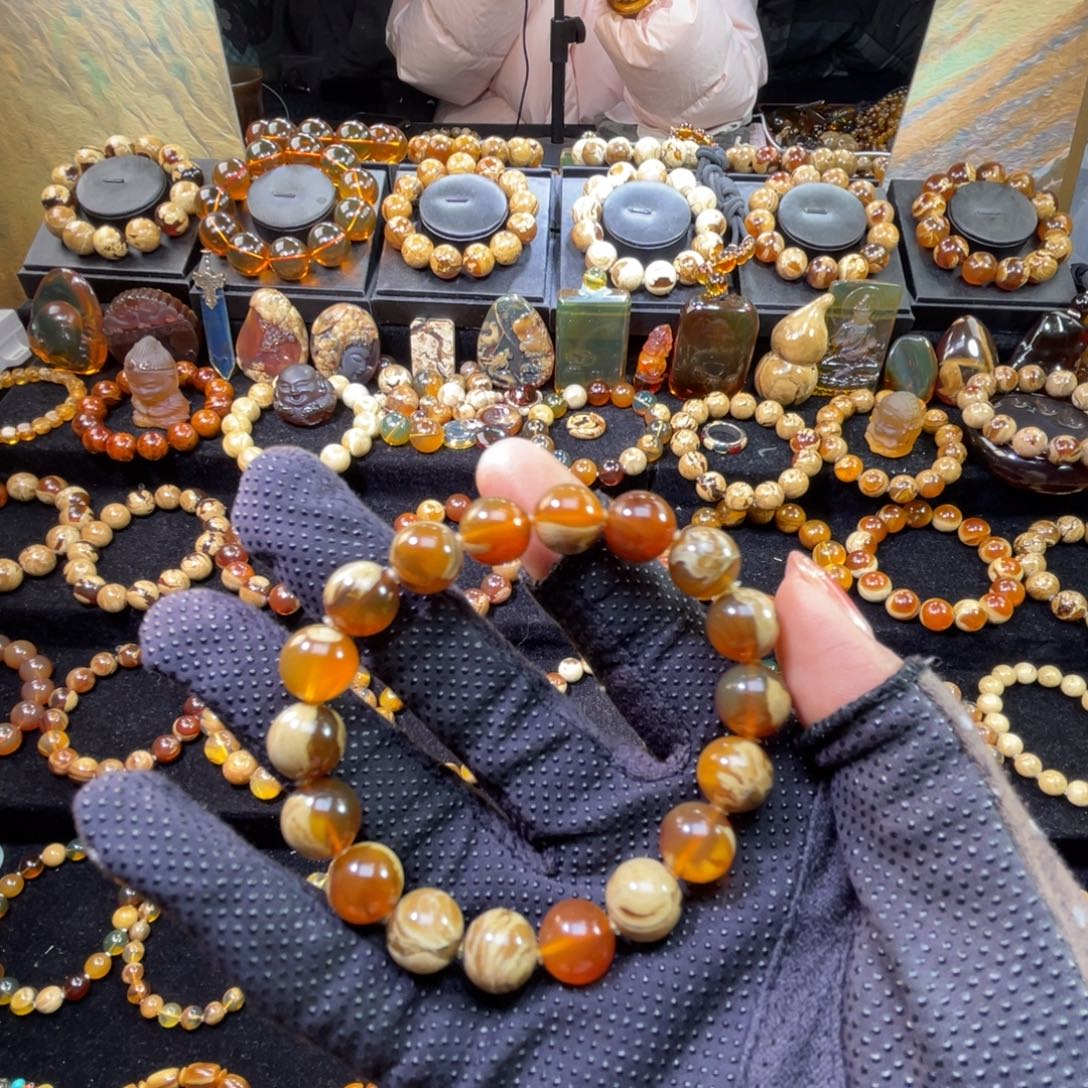 琥珀未镶嵌手链蛋黄10