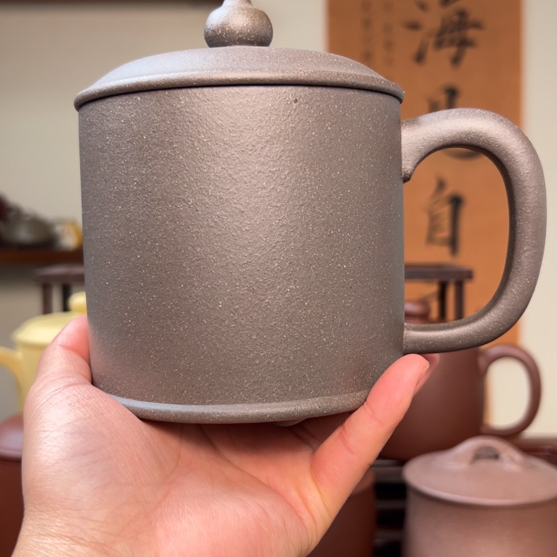 茶杯紫砂牫微瑕紫砂盖杯天青封釉