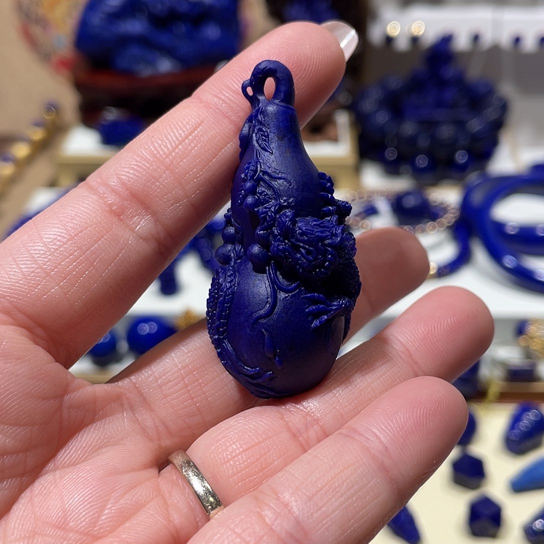 青金石未镶嵌极品葫芦龙雕刻吊坠