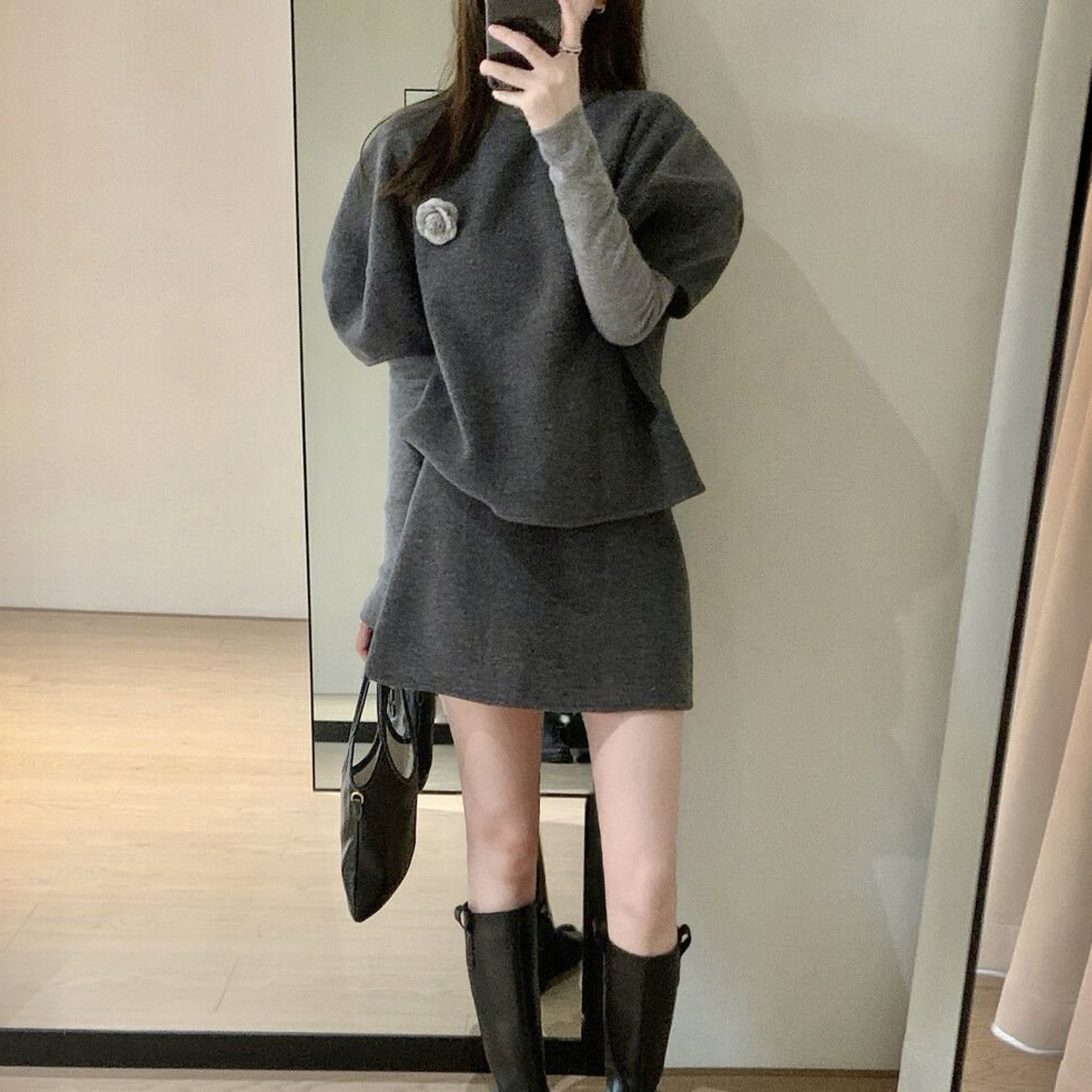 韩系时尚套装高领长袖针织打底衫斗篷马甲秋季半身裙三件套A1572