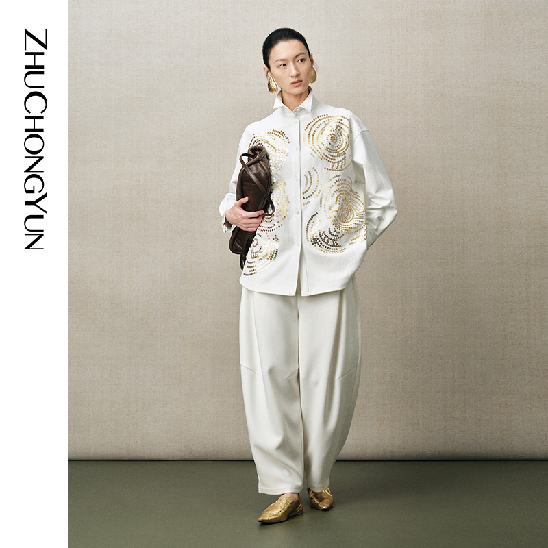 ZHUCHONGYUN2025冬新款经典廓形罗布裤宽松阔腿裤C1FZ40765