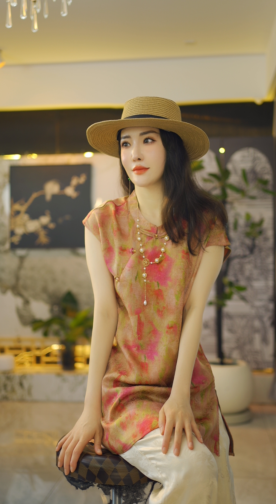 （桃之夭夭）国风连衣裙短袖老钱风复古提花上衣