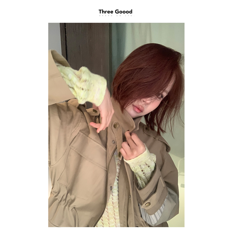 THREE GOOOD/三吉原野之上袖口拼接风衣外套 DSW241002