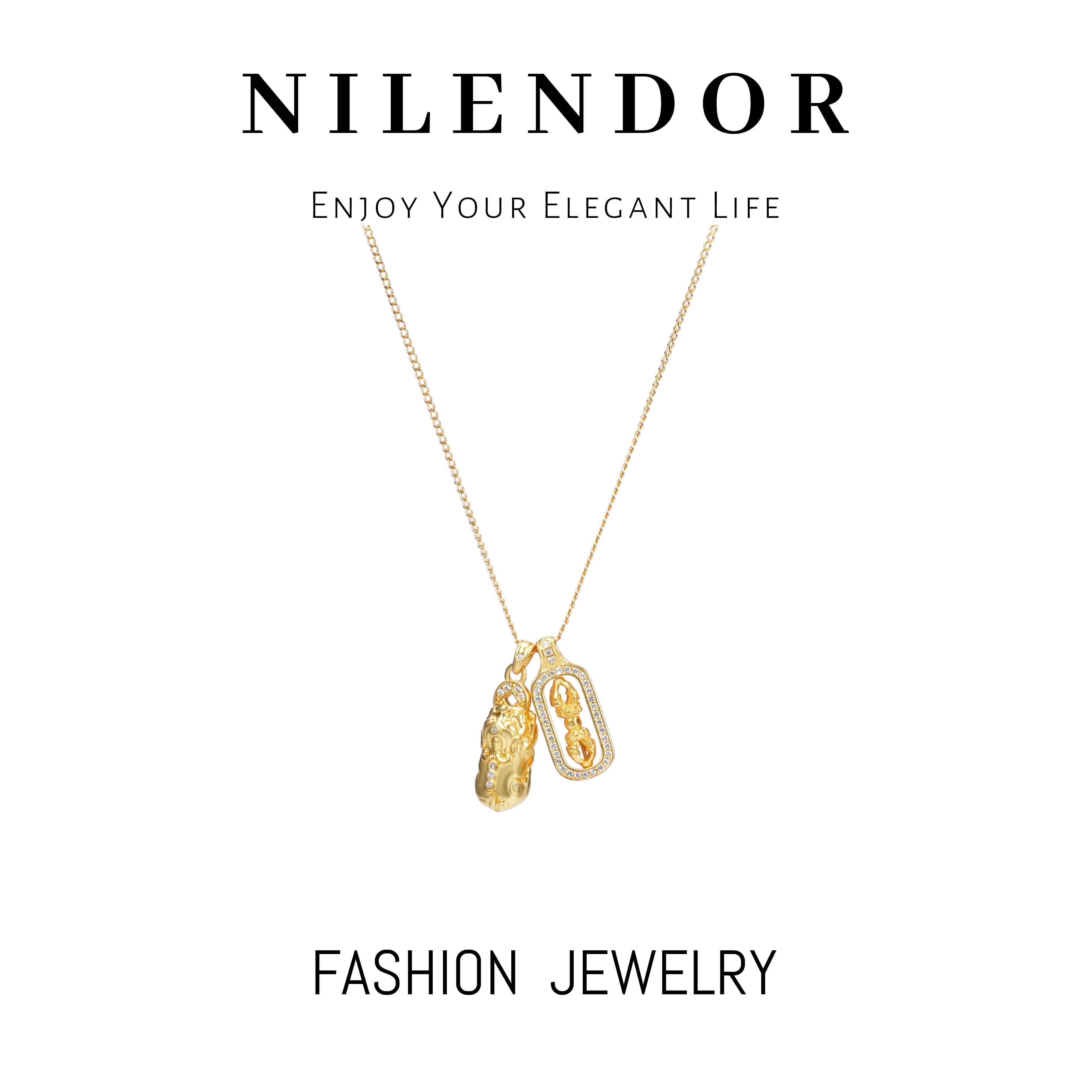 坠链均925银 XL-30轻奢时尚金色镶钻貔貅金刚杵S925银高级感项链