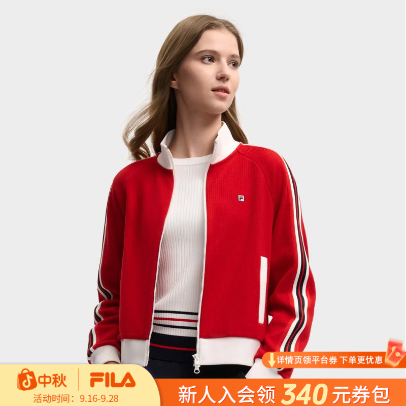 Fila/斐乐秋冬女士条纹长袖户外休闲运动立领针织外套F11W548507F
