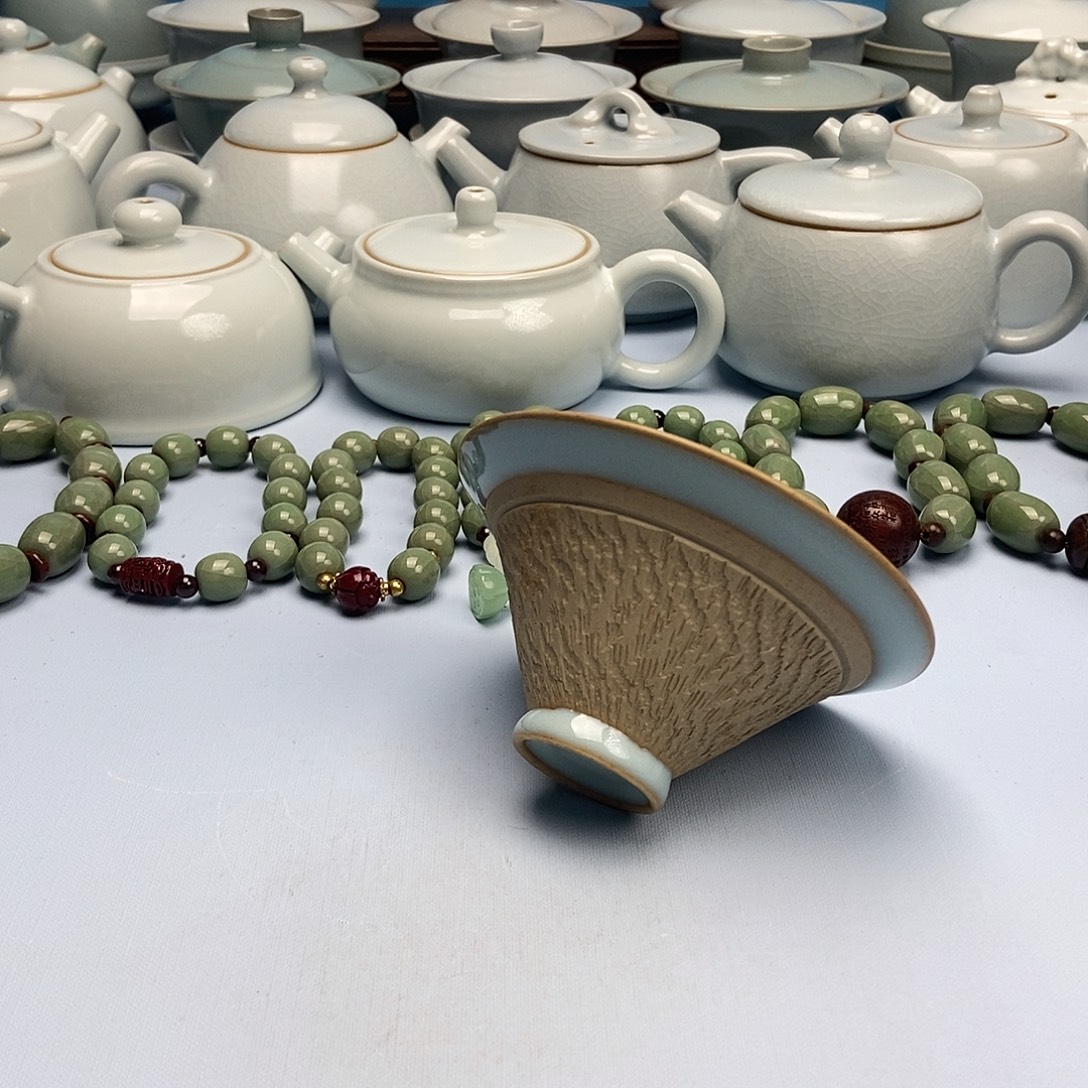 杯孤品重工跳刀天青斗笠杯原矿原釉原产地