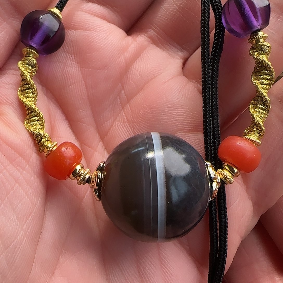 铭***泽玛瑙/玉髓合金套链蓝沁色一线药师直径22加