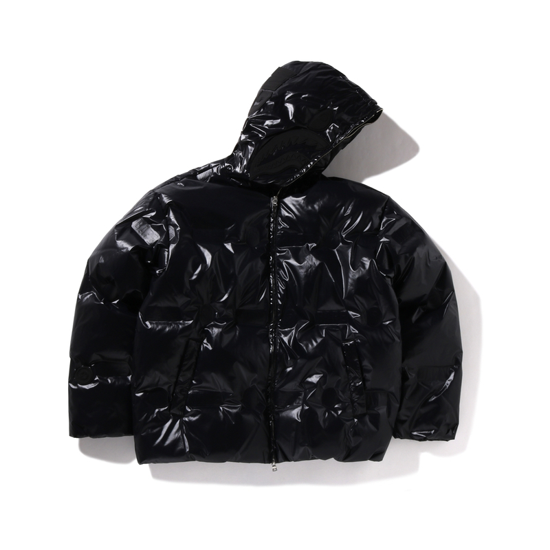 BAPE男装24秋冬亮面鲨鱼连帽羽绒服144312N