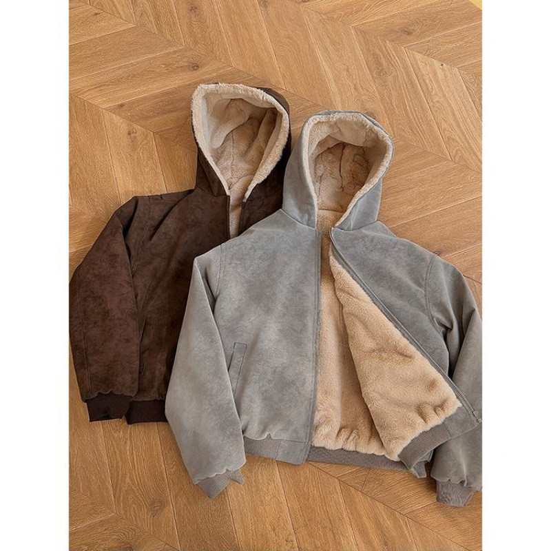 男生冬季外套情侣宽松百搭休闲连帽座山雕pu皮加绒荔枝纹棉衣外