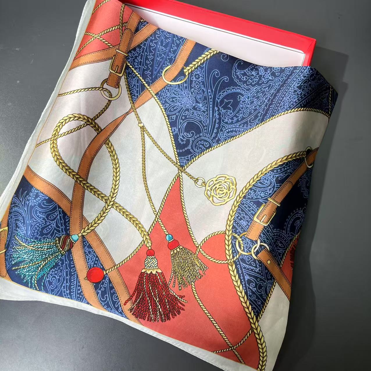 D红蓝金穗70*70气质女士小方巾