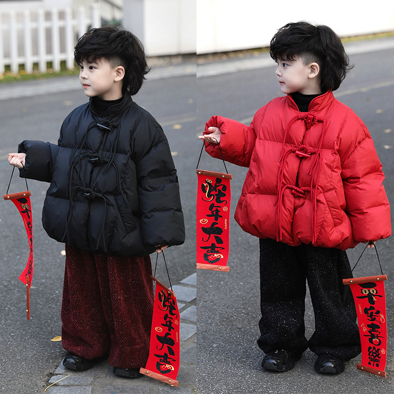 【现货】Jimmy妈童品 新年快乐 冬季儿童新中式侧边拉链盘扣羽绒服