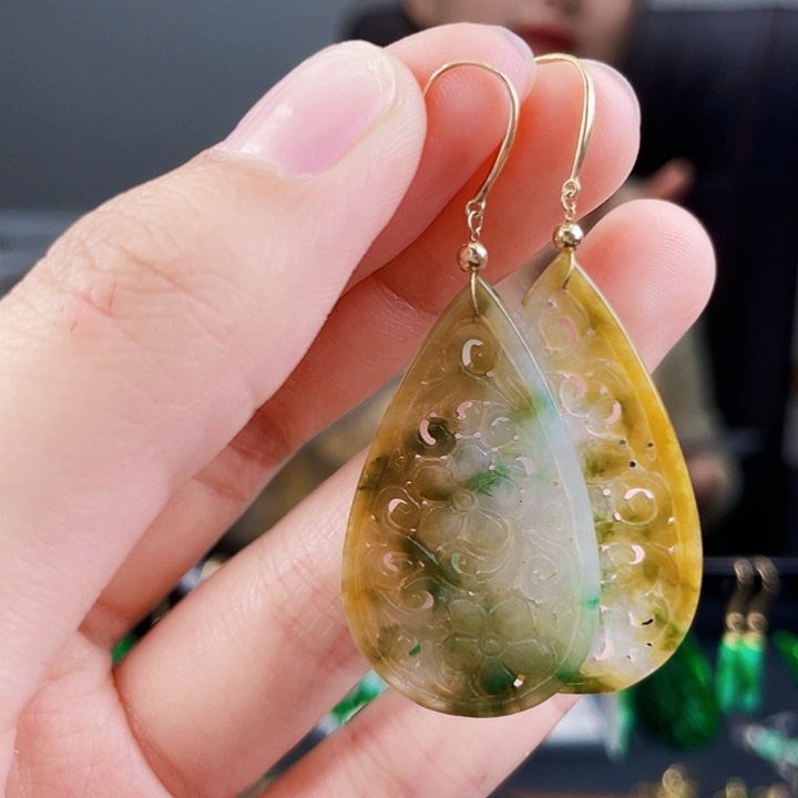 翡翠耳饰18K金镶嵌饰品